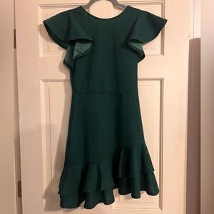 Elegant Green Ruffle Hem Dress